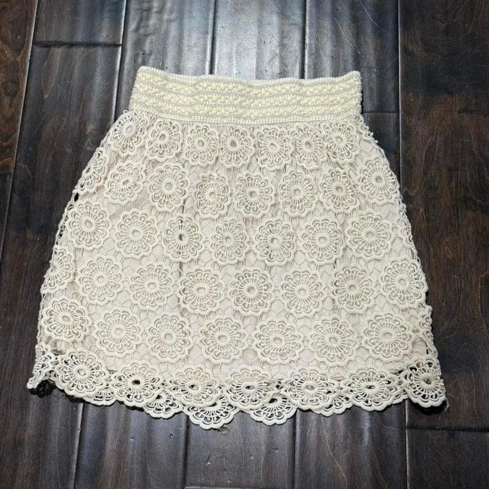 Papillon Cream Floral Lace Mini Skirt Women's Size Medium Boho